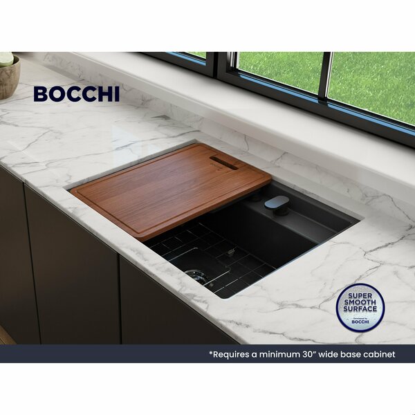 Bocchi Baveno Uno Dual-Mount Workstation Fireclay 27 in. Single Bowl 2-hole Kitchen Sink in Matte Dark Gray 1633-020-0132